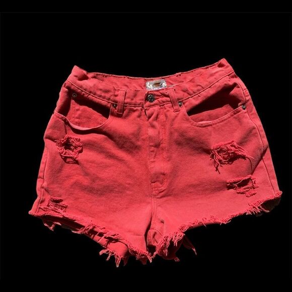 Vintage Limited Red Denim Distressed Shorts - Picture 1 of 4